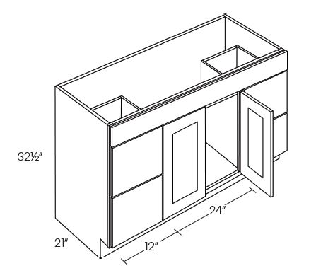 2 Door 4 Drawer Vanity Sink Base Cabinets