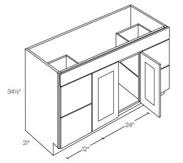 2 Door 4 Drawer Vanity Sink Base Cabinet